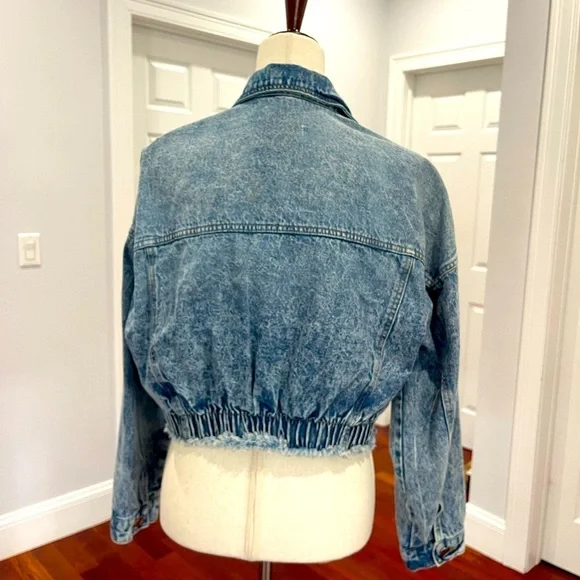 Highway Jeans Denim Jacket Shredded Cropped With Elastic Size L - Picture 4 of 9